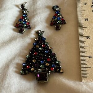 Sweet Romance Red Green Blue Gold Matching Christmas Tree and Earring Set